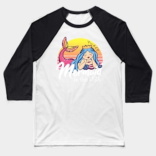 Vaporwave Aesthetic Sunset Mermaid In The Usa Baseball T-Shirt